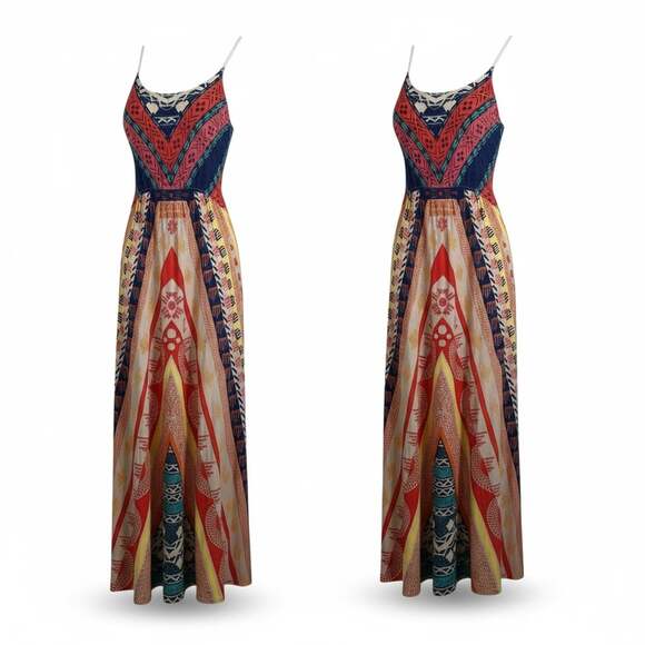 Sweet Wanderer Tribal Print Geometric Boho Maxi Dress - Picture 2 of 5